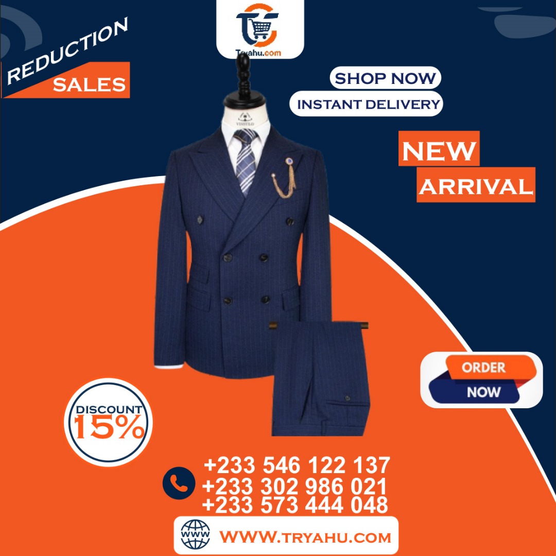 Blue Striped Double-Breasted Men's Suit Classic Elegance & Modern Fit